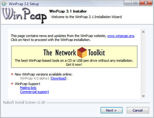winpcap windows 8